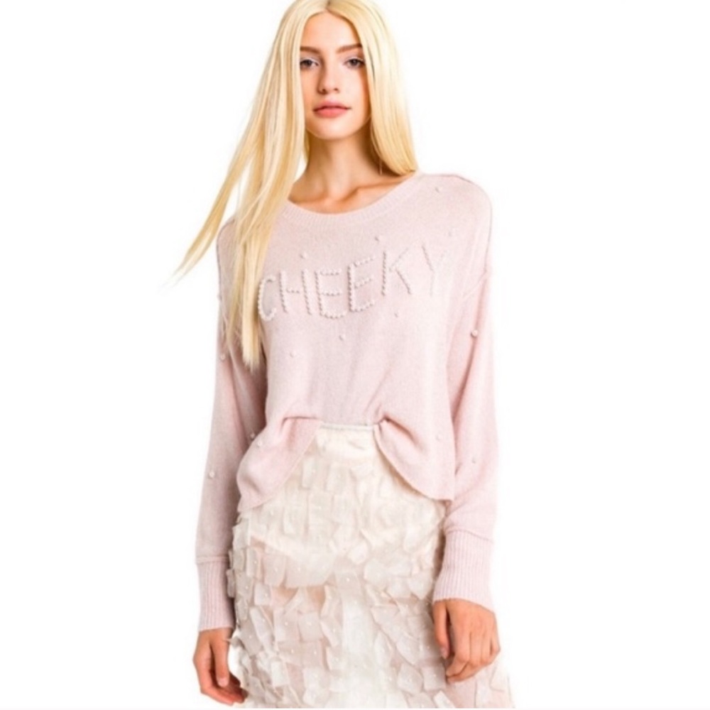 Wildfox Pink Cheeky Pearls Cropped Cherie Sweater small